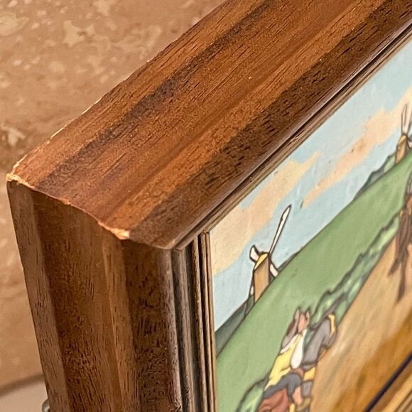 Antique Framed Don Quixote Sancho 8” Enameled Clay 8” Square Tiles Custom Framed - Picture 16 of 16